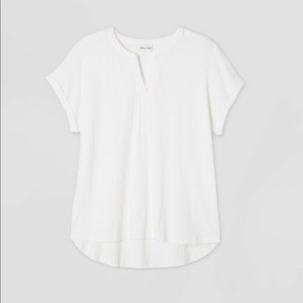 Ava & Viv Split Neck Roll Sleeve Shirt
